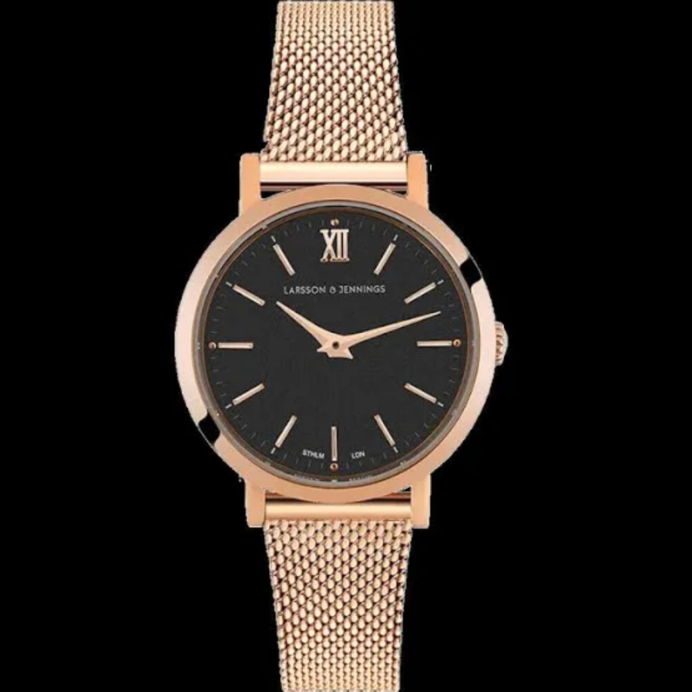 Larsson & Jennings LJXII Lugano Milanese 26mm Rose Gold Black Watch